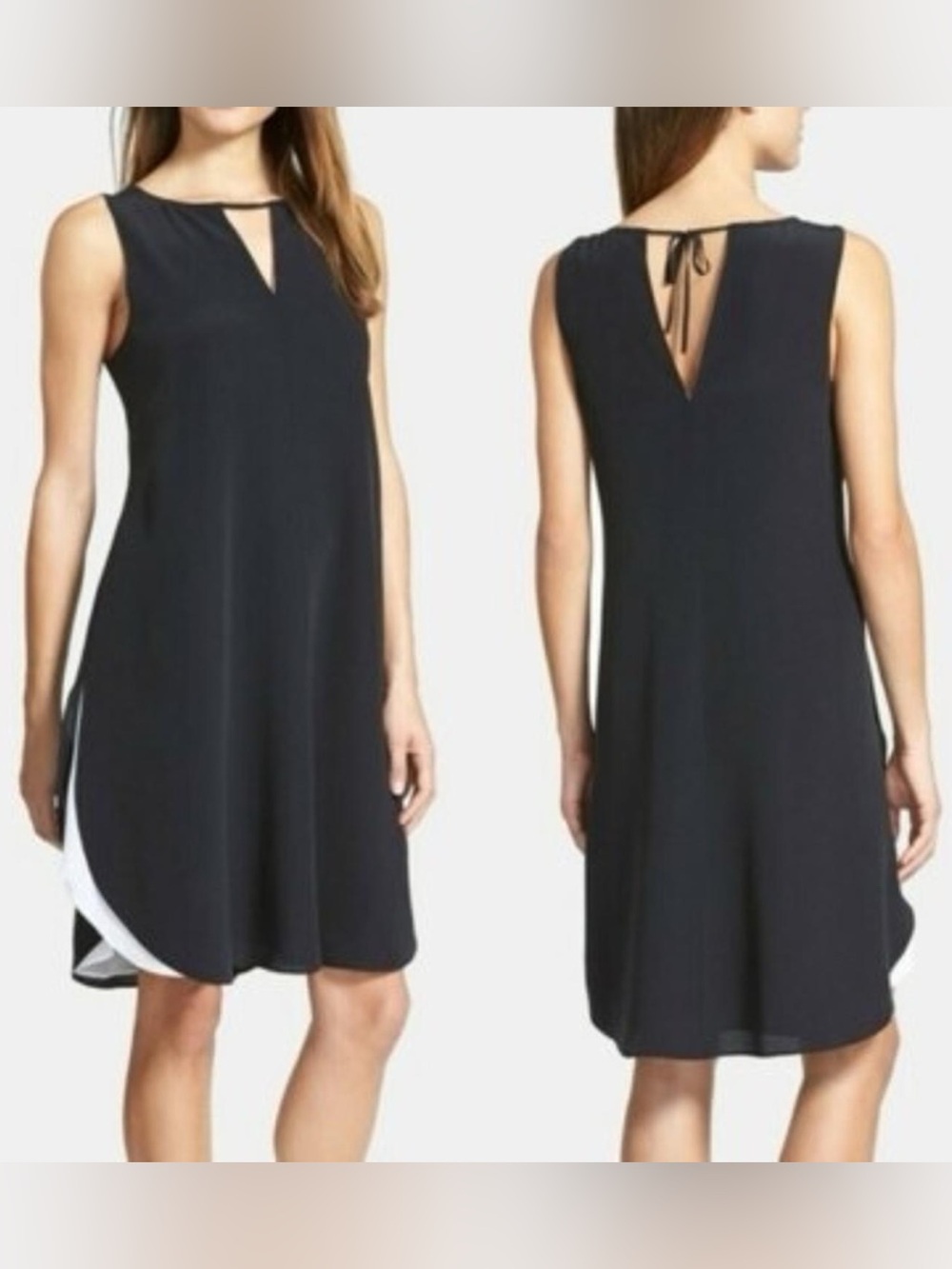 Eileen Fisher 100% black silk black dress size L